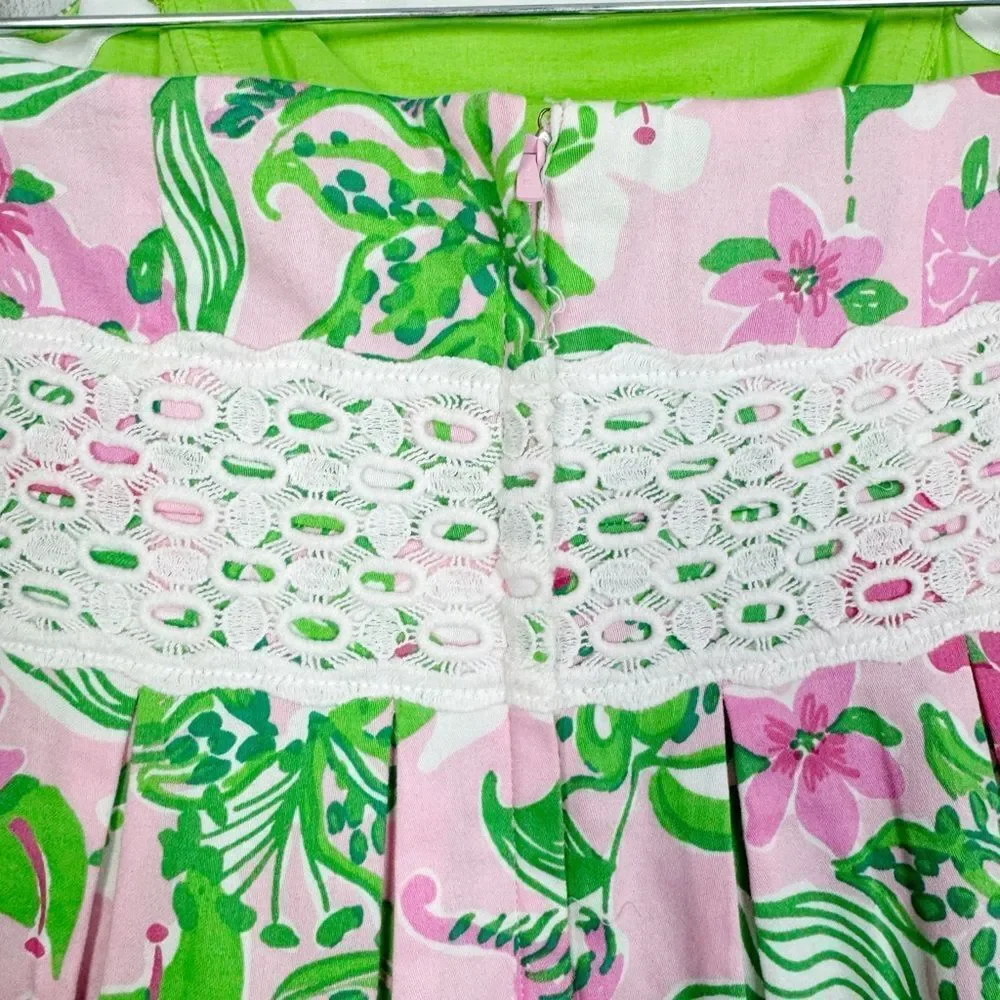 LILLY PULITZER | Floral Strapless Pink Green Dress Lace Trim Women’s Size 2 - Picture 8 of 9